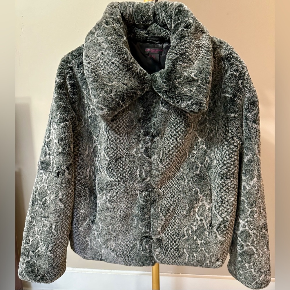 Christian Siriano snake skin print super soft fur coat